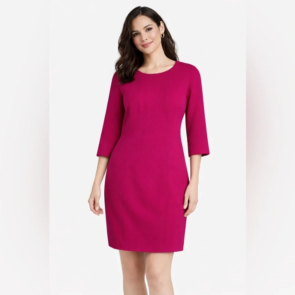 Trina Turk Corrin Double Weave Dress fuchsia shift dress quarter length sleeves